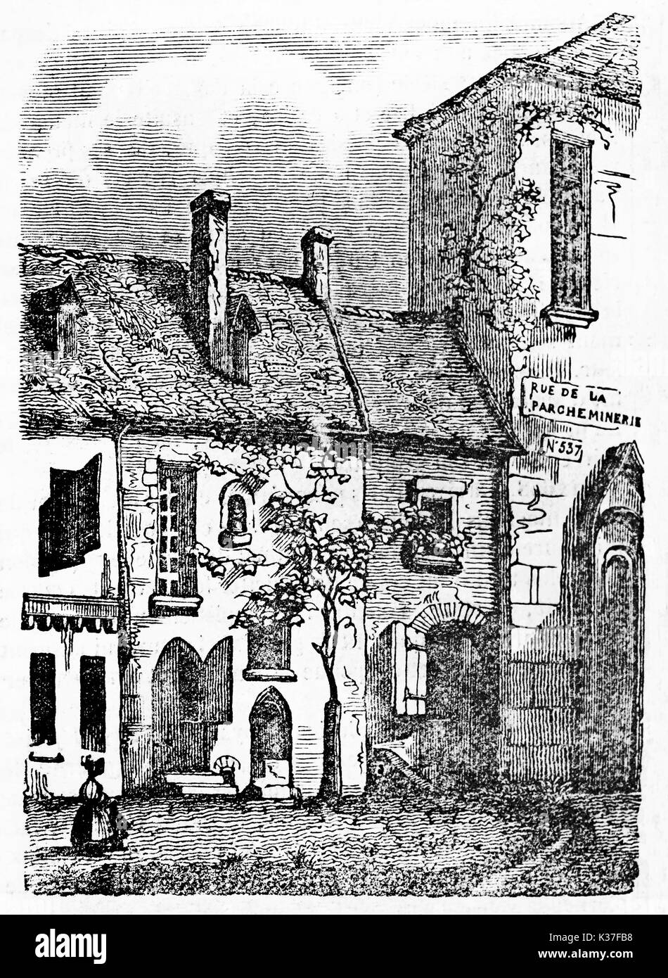 Altes Land Haus aus Stein, im Besitz von Adam Billaut (1602 - 1662) Französische Tischler Dichter und Sänger in Nevers isoliert. Alte Abbildung von nicht identifizierten Thema publ. Auf Magasin Pittoresque Paris 1834 Stockfoto