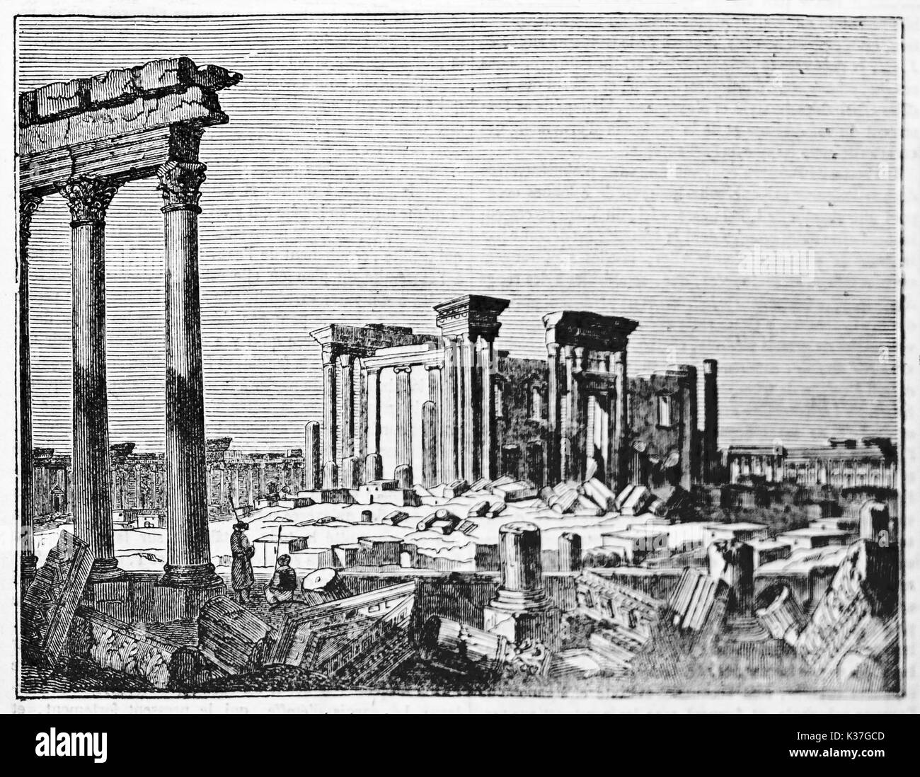 Alte Ansicht der Ruinen von Palmyra Temple von Bel, Syrien (vor kurzem zerstört wird). Alte Illustration von unbekannter Autor, auf Magasin Pittoresque, Paris, 1834 veröffentlicht. Stockfoto