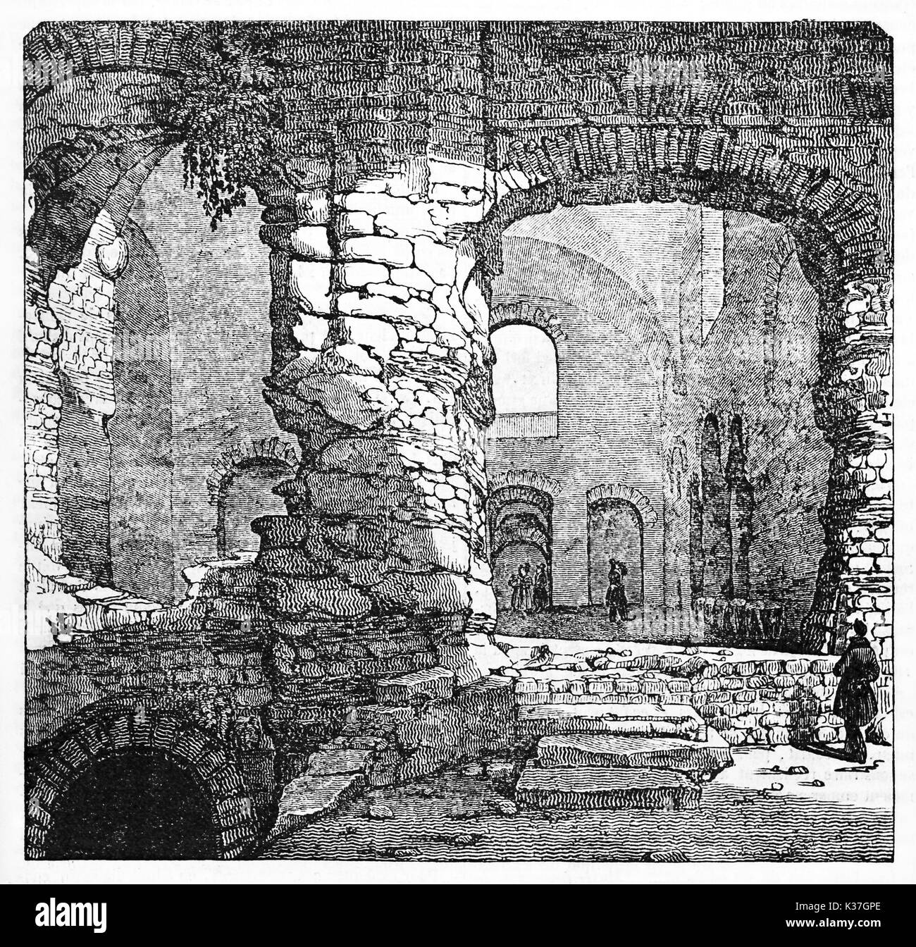 Verkürzung eines eindrucksvollen mittelalterlichen Steinen bauen, Thermes de Cluny (auch als Thermes de Julien) Paris bekannt. Alte Illustration von unbekannter Autor auf Magasin Pittoresque Paris 1834 veröffentlicht. Stockfoto