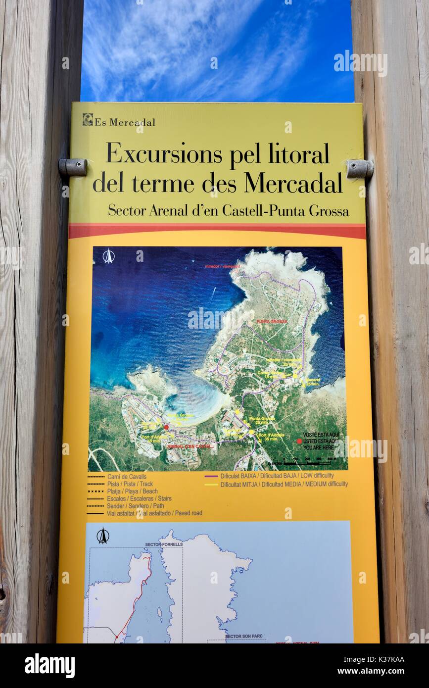 Cami de cavalls Touristische Karte Reiseführer Menorca Menorca Stockfoto