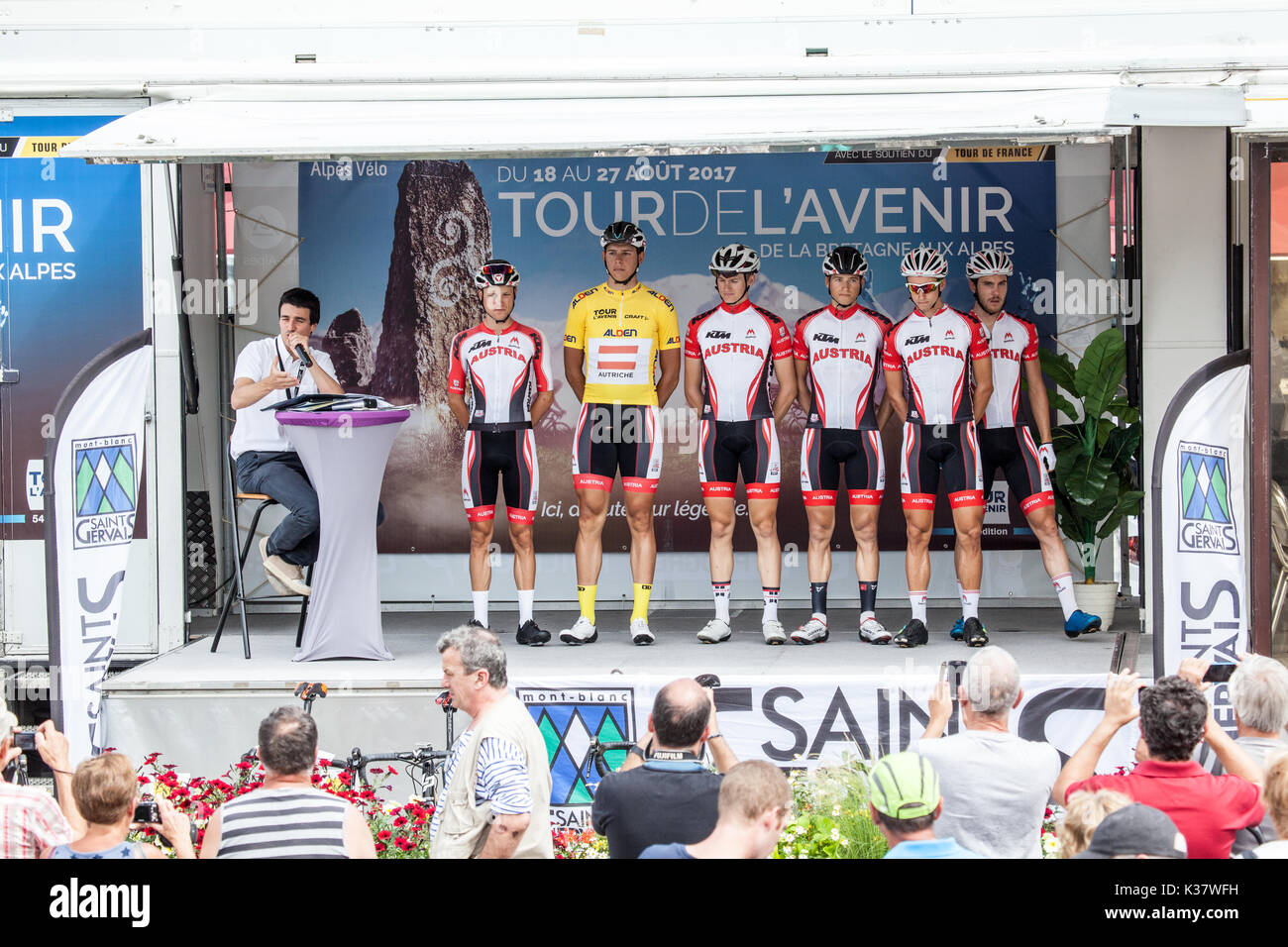 Tour de l'Avenir in Saint-Gervais-Les-Bains August 2017: Österreichische Team Stockfoto