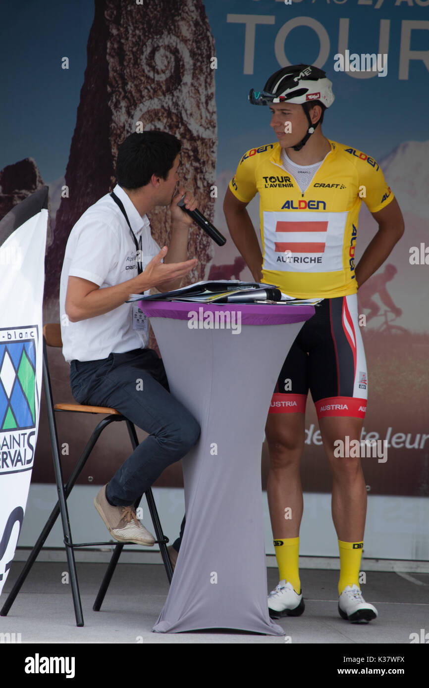 Tour de l'Avenir in Saint-Gervais-Les-Bains August 2017: Österreichische Team Stockfoto