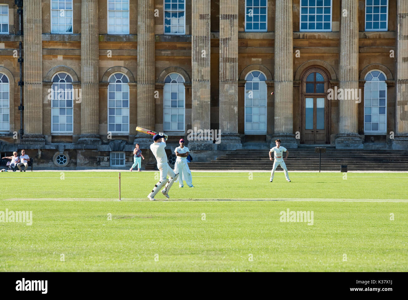 Cricket Match auf dem Südrasen vor Blenheim Palace, Woodstock, Oxfordshire, England Stockfoto