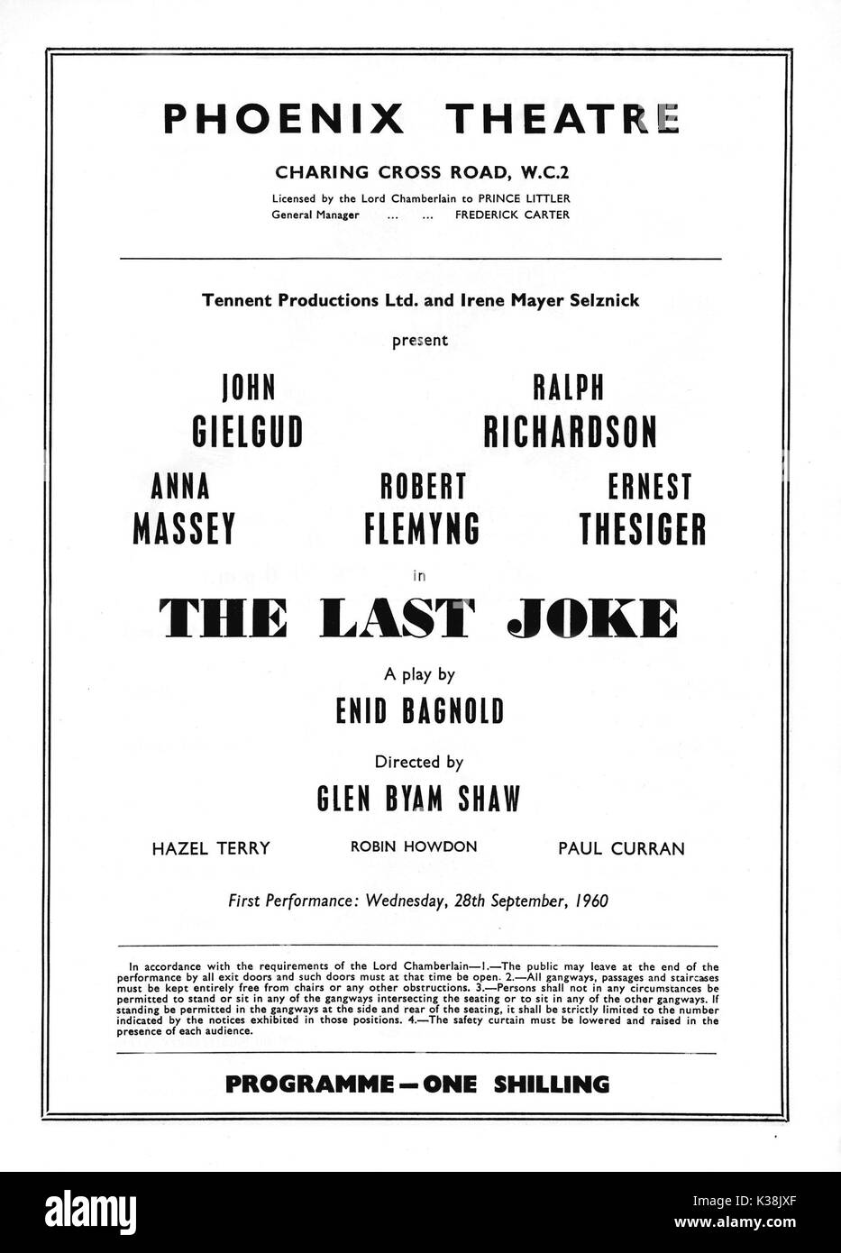 Der letzte Witz Phoenix Theater, Charing Cross Road, London playbill Stockfoto