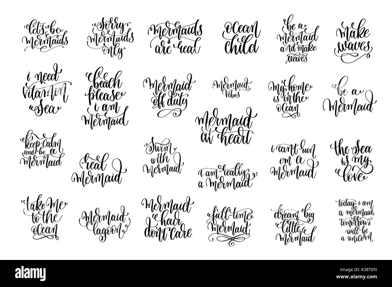 Satz mit 25 schwarze Tinte handschriftliche Schriftzug positive Zitat Stock Vektor