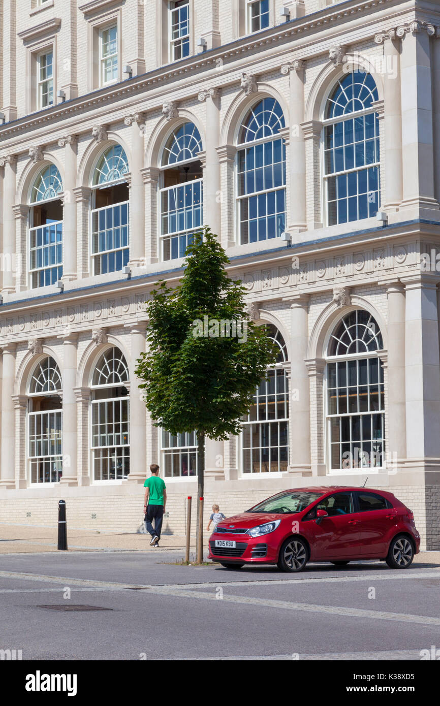 Poundbury, Dorchester, Dorset UK. Eine neue Stadtentwicklung auf Flächen, die vom Herzogtum Cornwall zur Verfügung gestellt Stockfoto