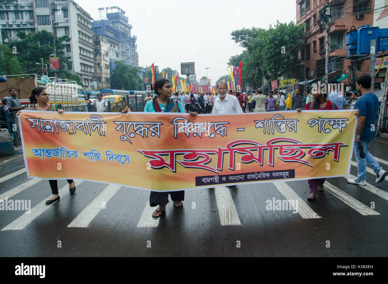 Kolkata, Indien. 01 Sep, 2017. Linke Parteien organisiert eine massive anti-imperialistischen Friedens Rallye am 1. September 2017 in Kolkata, West Bengal, Indien. Credit: Avijit Ghosh/Pacific Press/Alamy leben Nachrichten Stockfoto