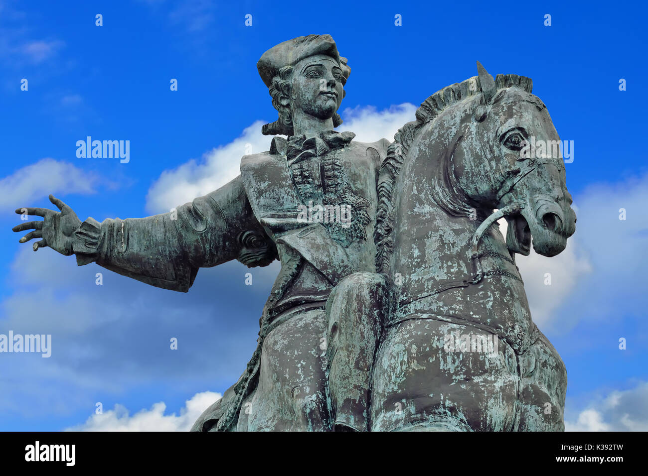 Reiterdenkmal Kaiserin Katharina Petrowna. Stadt Baltijsk, ehemals Pillau, Oblast Kaliningrad, Russland Stockfoto