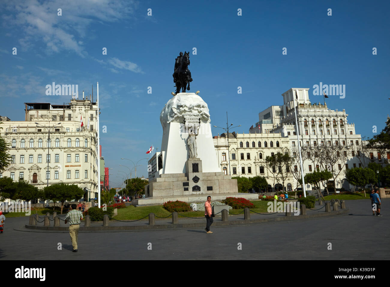 Statue des argentinischen General Jose San Martin Plaza San Martin, dem historischen Zentrum von Lima (Weltkulturerbe), Peru, Südamerika Stockfoto