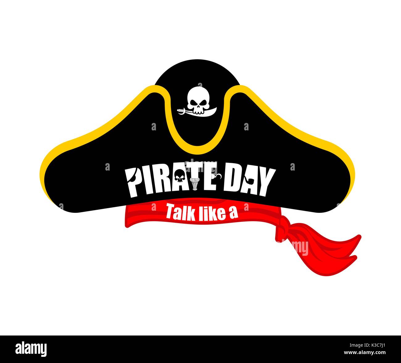 Internationale sprechen wie die Piraten. Pirates cap. Knochen und Schädel. Hat Buccaneer Stock Vektor