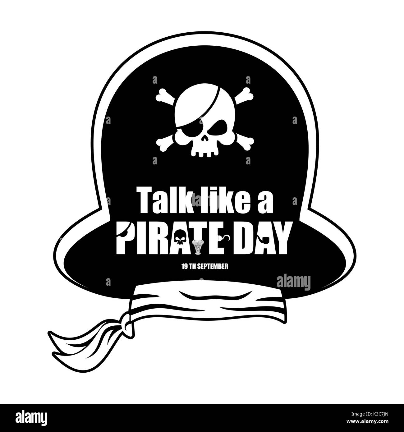Internationale sprechen wie die Piraten. Pirates cap. Knochen und Schädel. Hat Buccaneer Stock Vektor