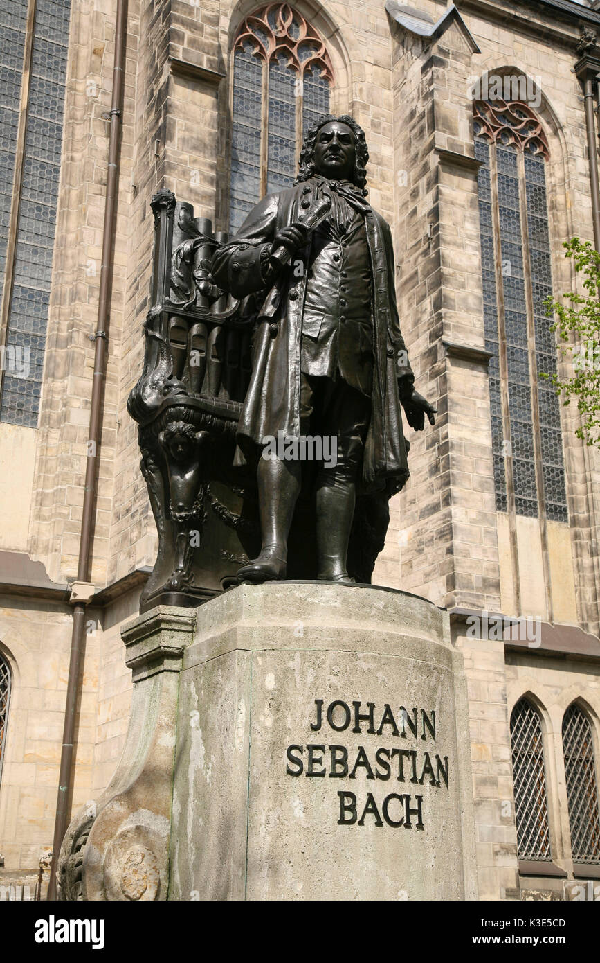 Deutschland, Sachsen, Leipzig, Thomas Kirchhof, Thomas' Kirche, Bach Denkmal Stockfoto