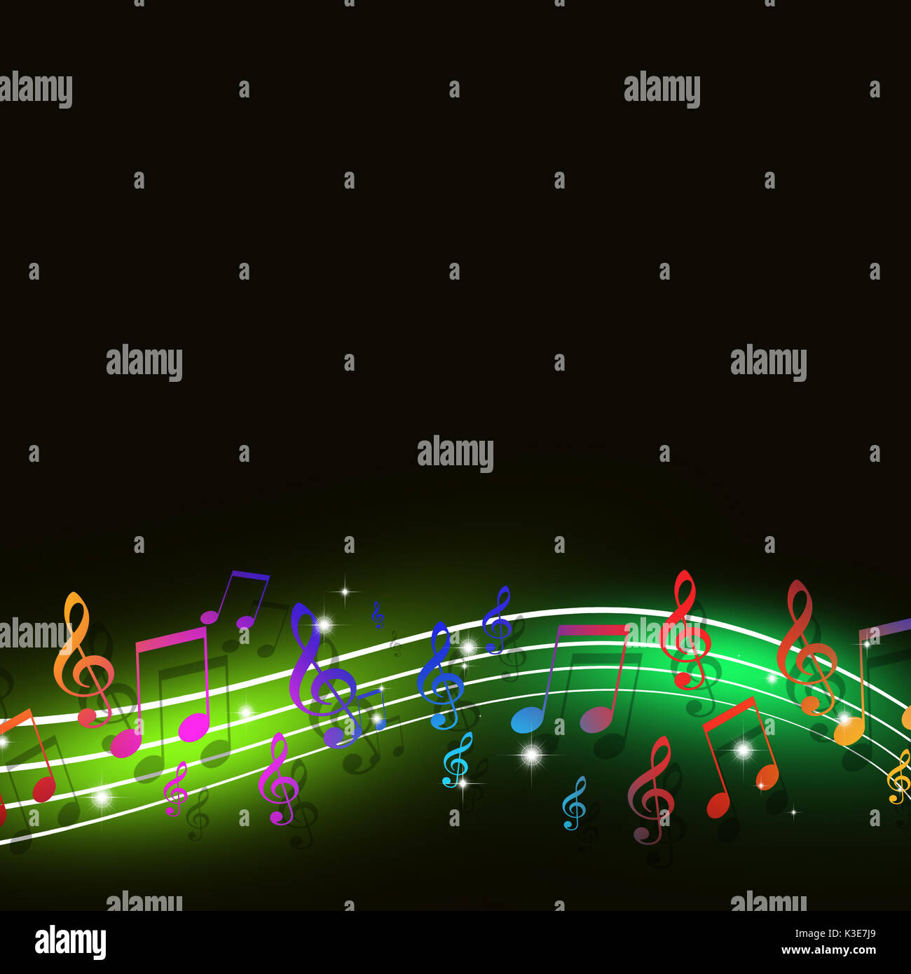 Abstract Schwarzer Hintergrund mit bunten Noten Stockfoto