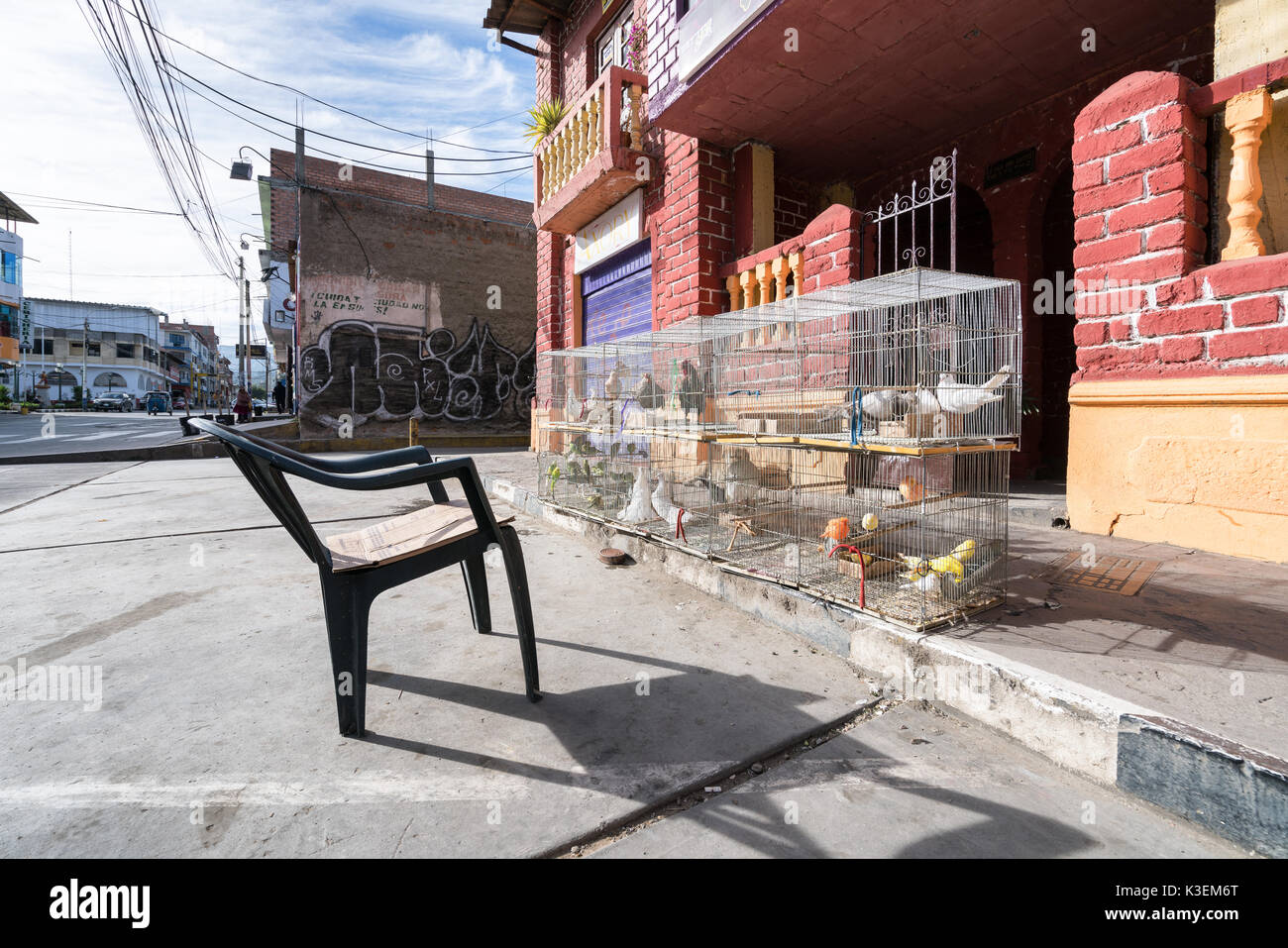 Pop-up Pet Store auf den Straßen von Huaraz, Peru Stockfoto