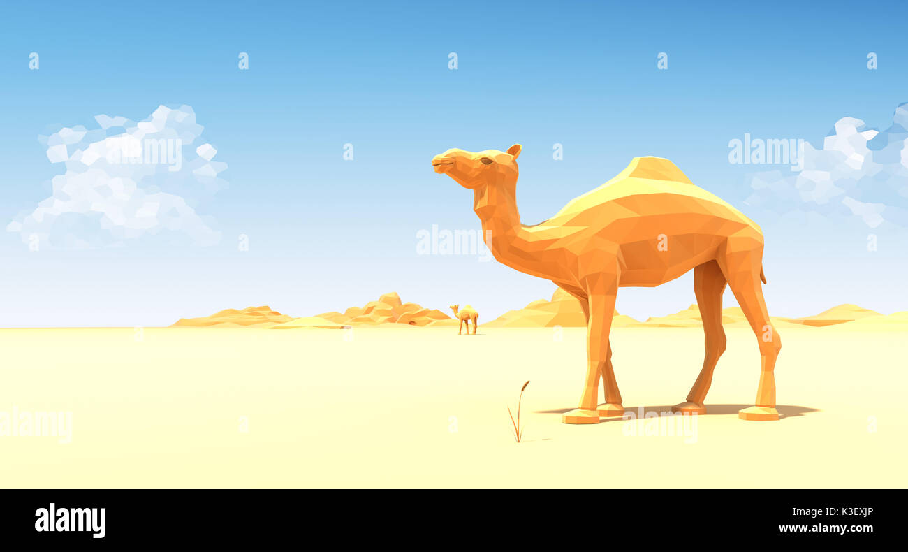 Kamel in der Wüste. 3D-Darstellung Stockfoto