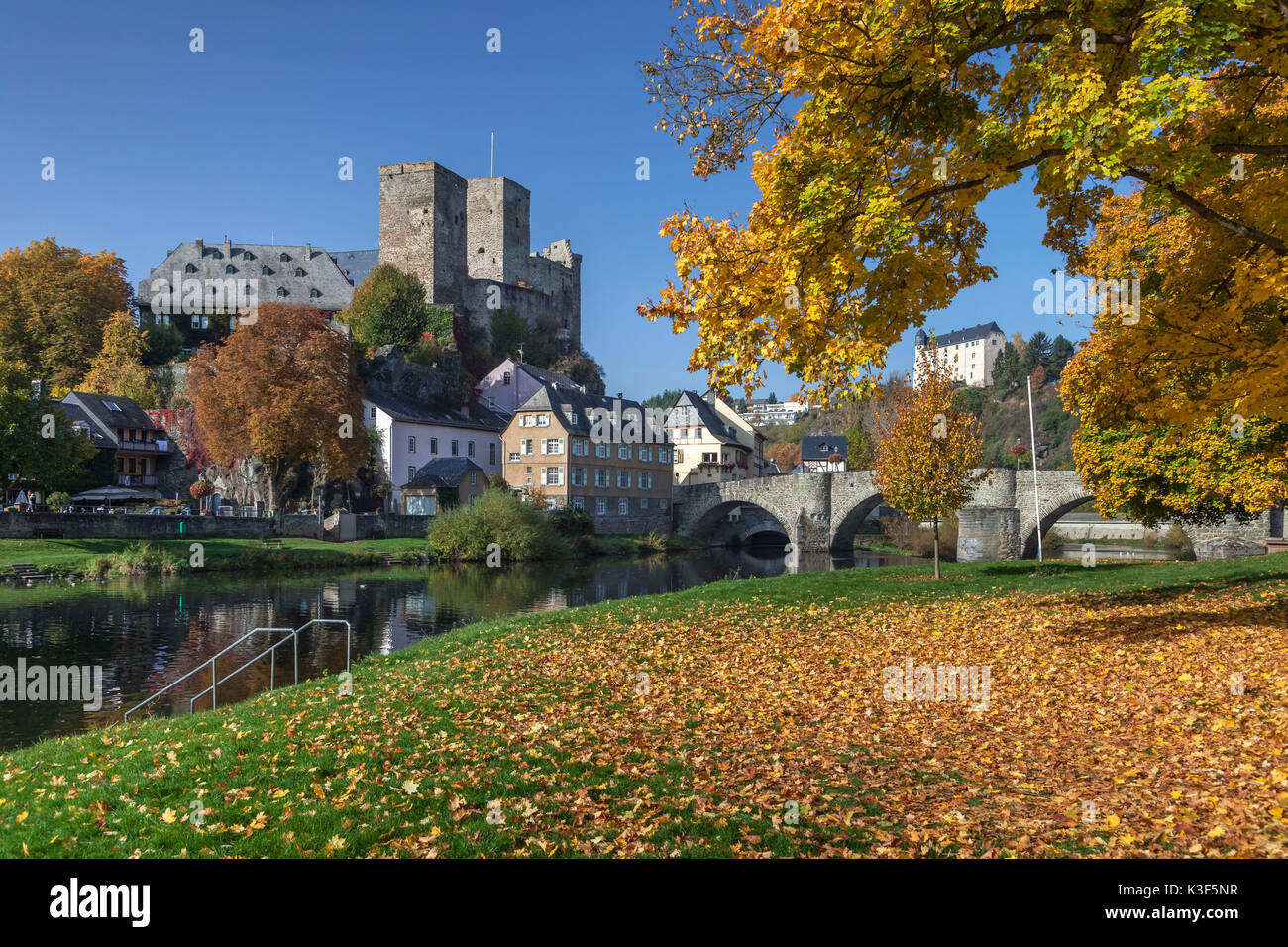 Schloss und die Alte Stadt Runkel an der Lahn, Hessen, Deutschland Stockfoto