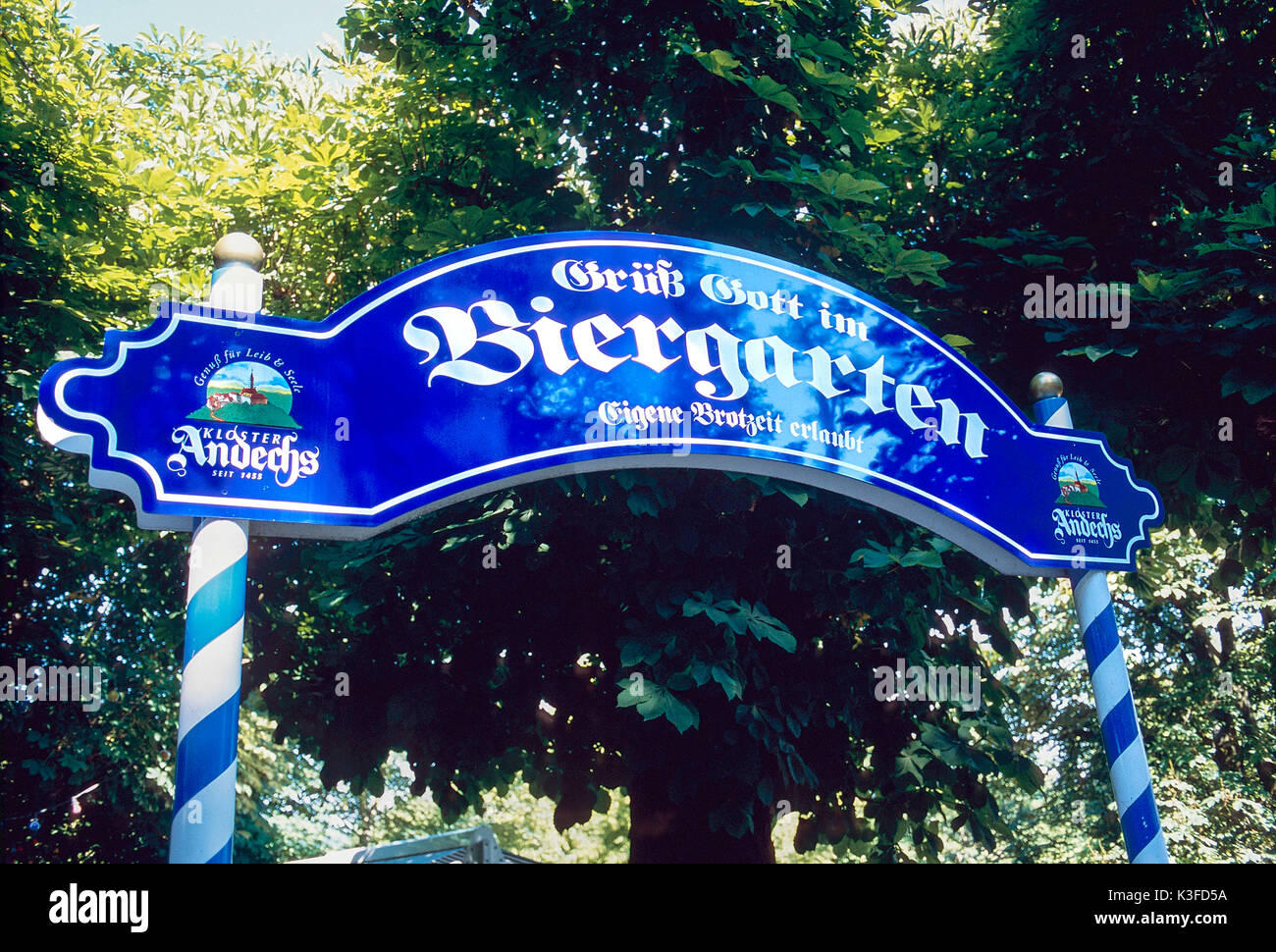 Biergarten zeichen Andechs Stockfoto