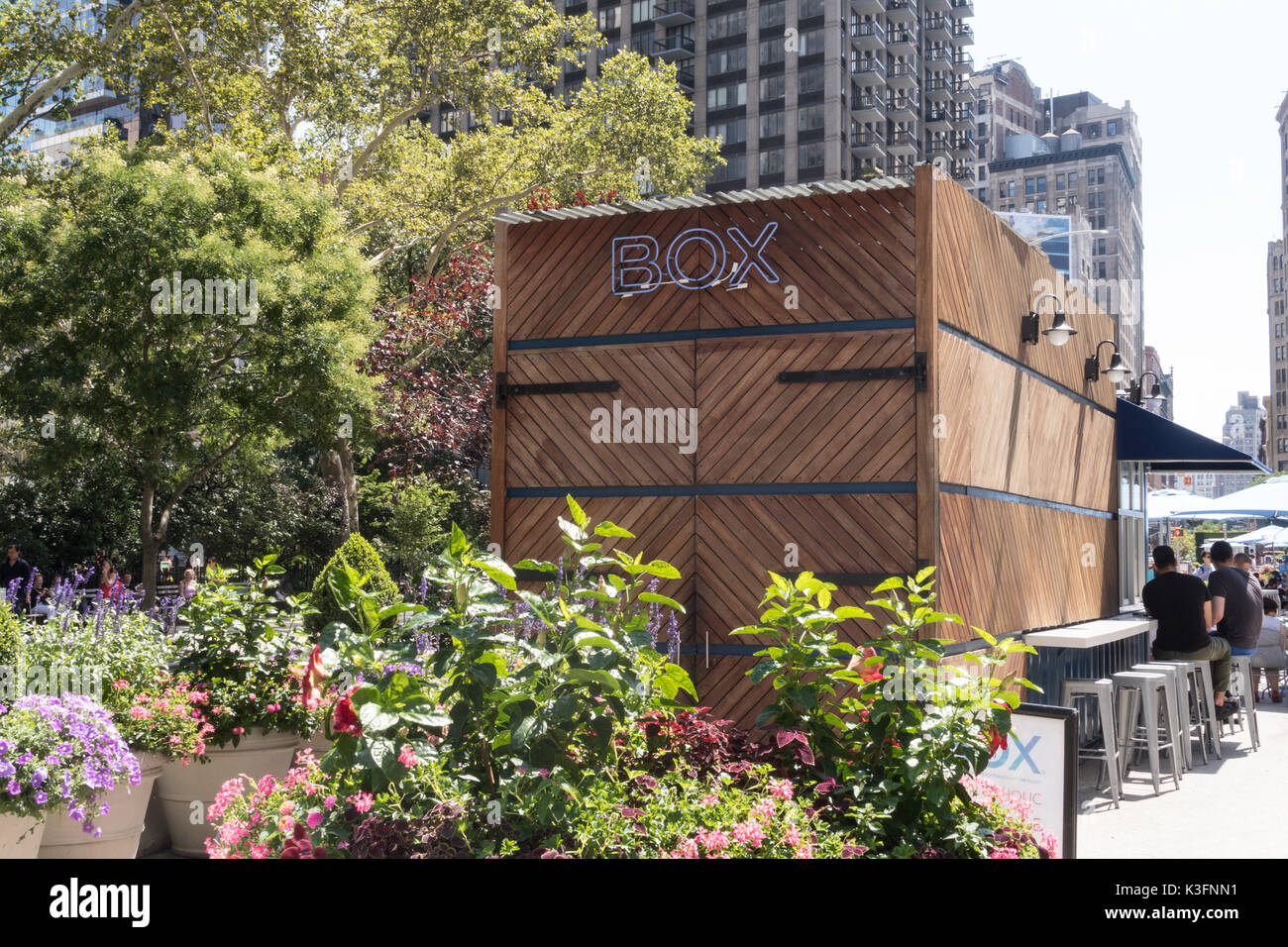 Ilii Box Food-Stand, Flatiron Plaza, NYC, USA Stockfoto
