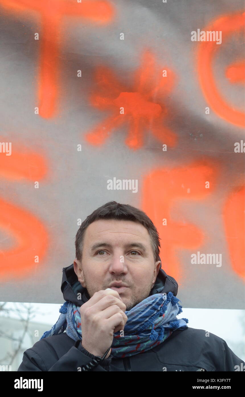 Olivier Besancenot unterstützt Streik der Briefträger in Lyon, Frankreich Stockfoto