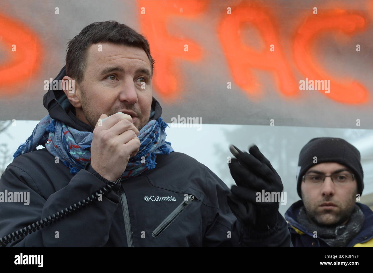 Olivier Besancenot unterstützt Streik der Briefträger in Lyon, Frankreich Stockfoto