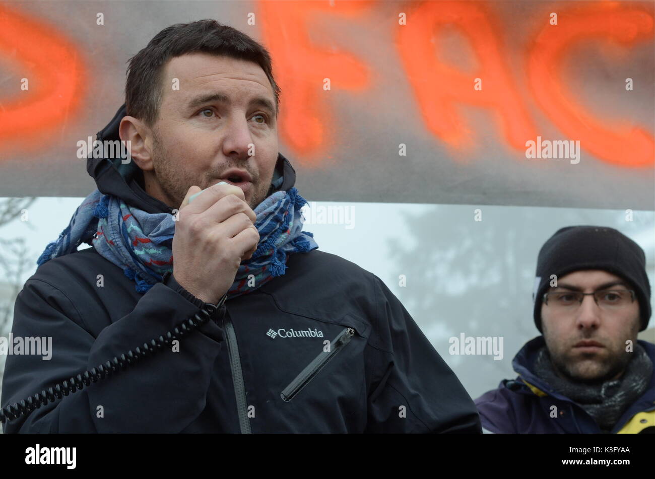 Olivier Besancenot unterstützt Streik der Briefträger in Lyon, Frankreich Stockfoto