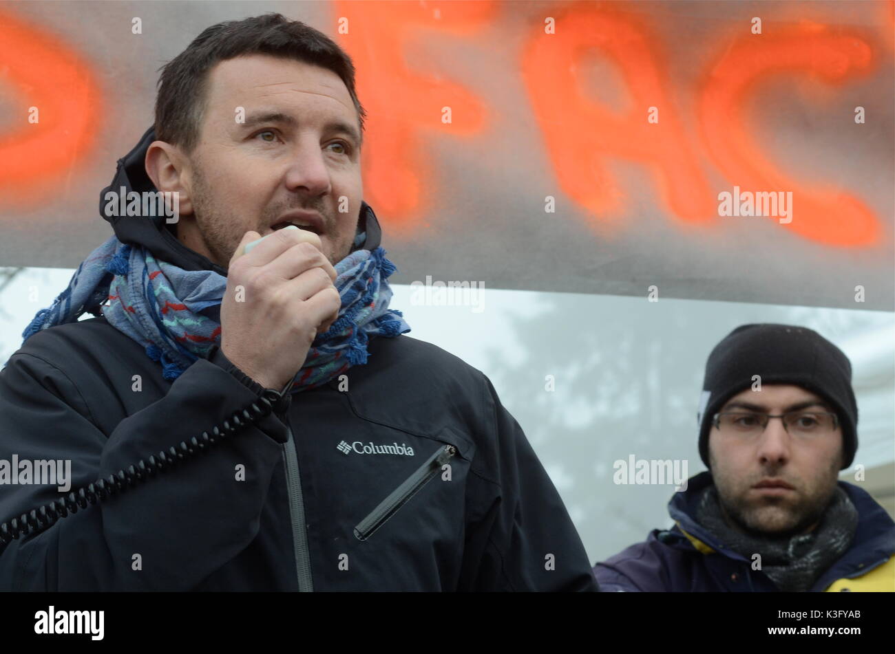 Olivier Besancenot unterstützt Streik der Briefträger in Lyon, Frankreich Stockfoto