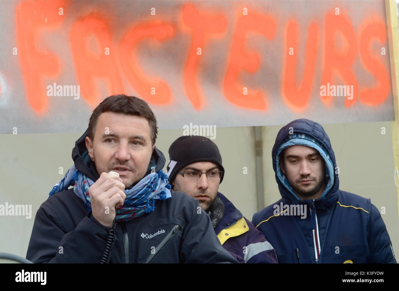 Olivier Besancenot unterstützt Streik der Briefträger in Lyon, Frankreich Stockfoto