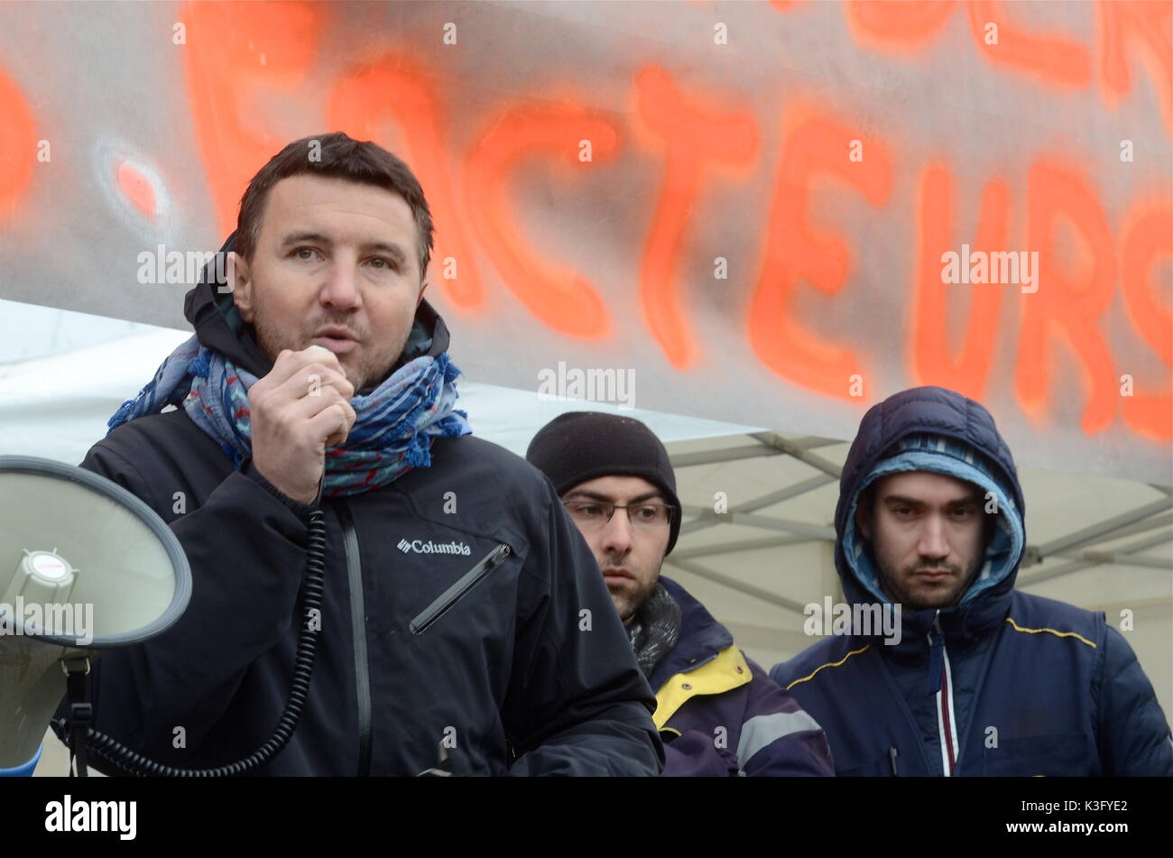 Olivier Besancenot unterstützt Streik der Briefträger in Lyon, Frankreich Stockfoto