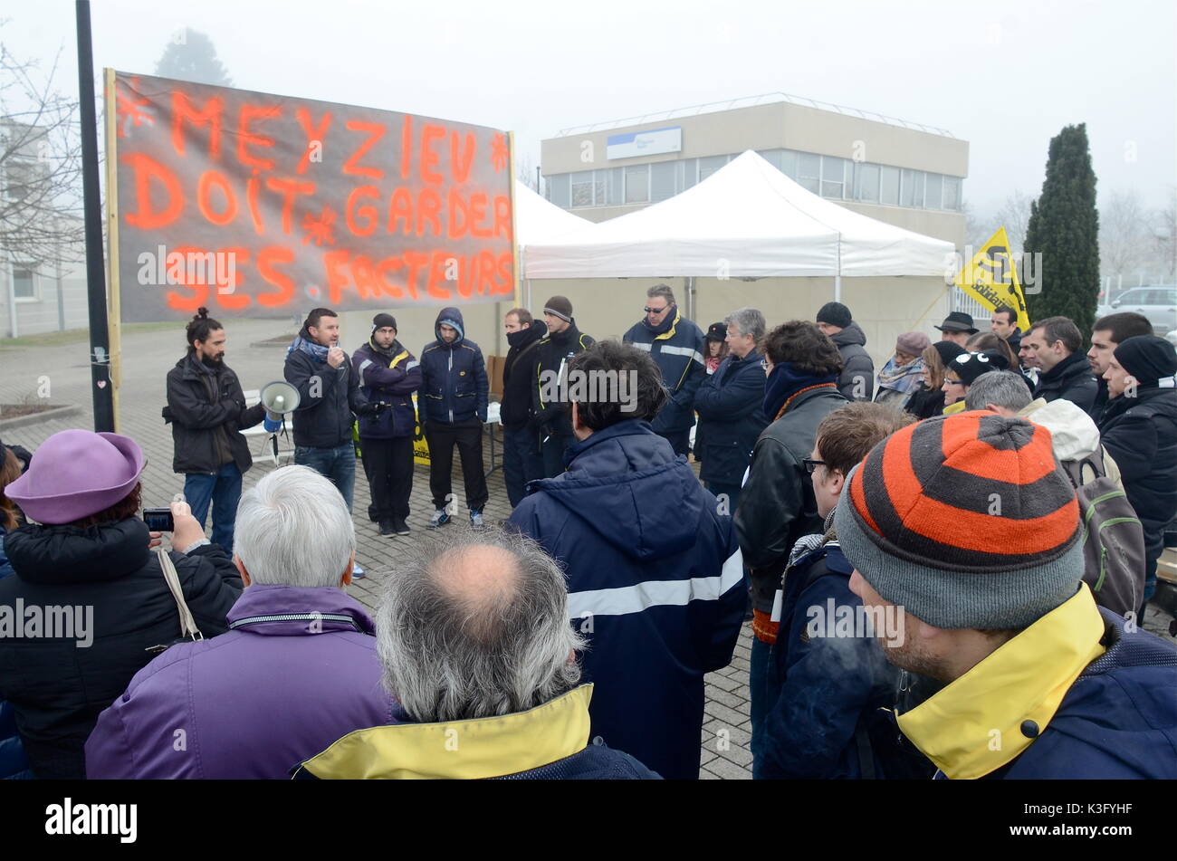 Olivier Besancenot unterstützt Streik der Briefträger in Lyon, Frankreich Stockfoto