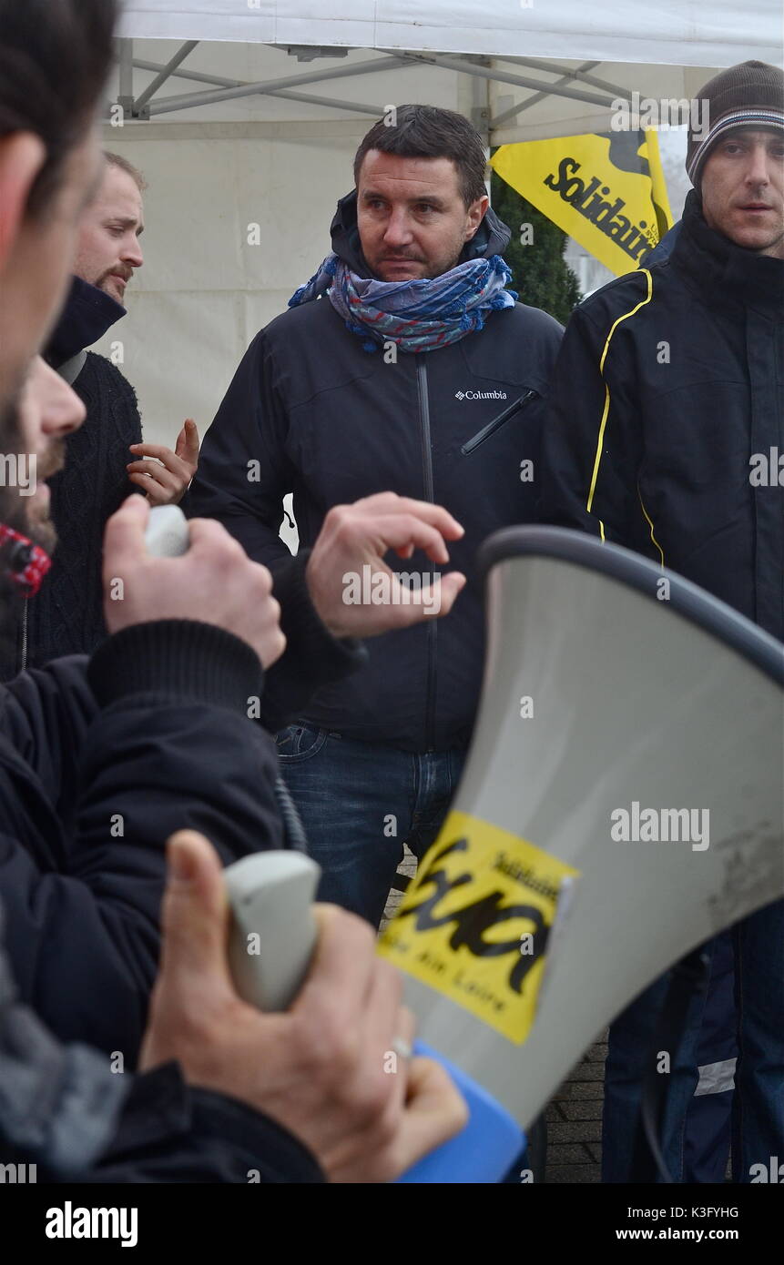 Olivier Besancenot unterstützt Streik der Briefträger in Lyon, Frankreich Stockfoto