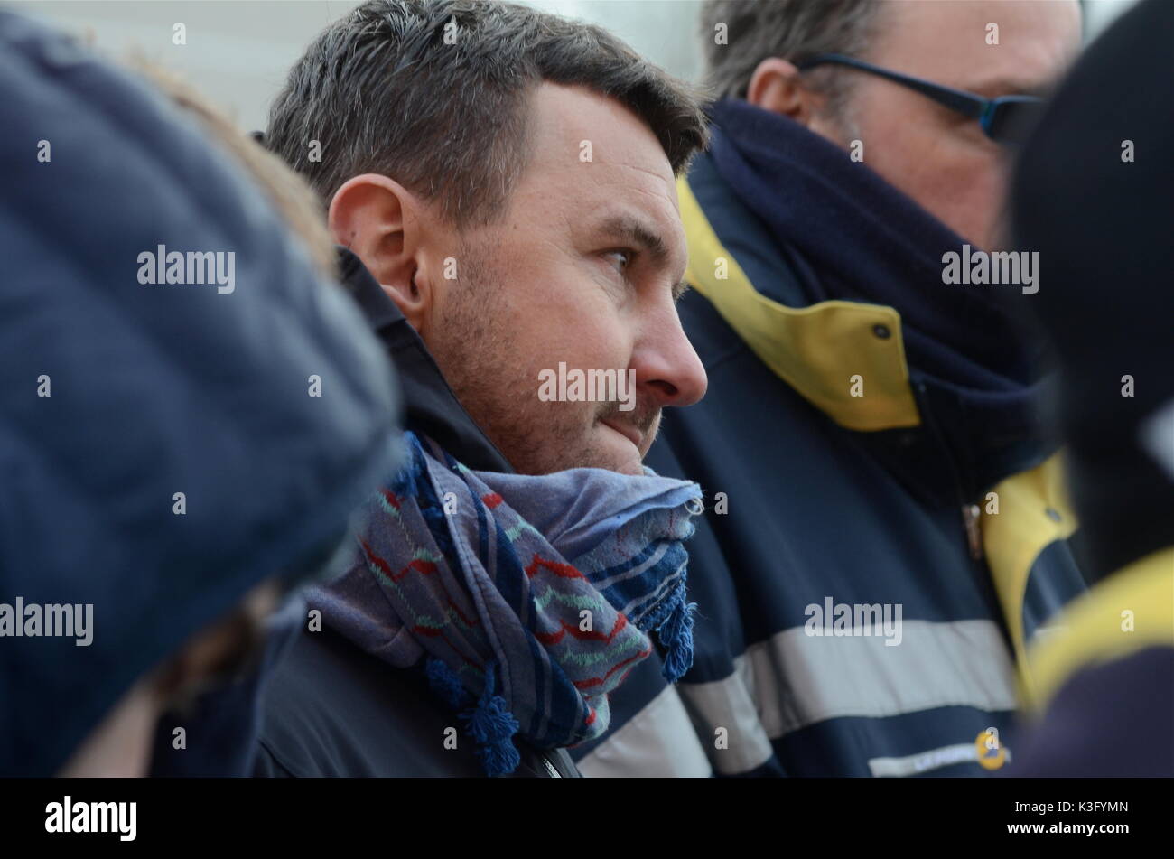 Olivier Besancenot unterstützt Streik der Briefträger in Lyon, Frankreich Stockfoto