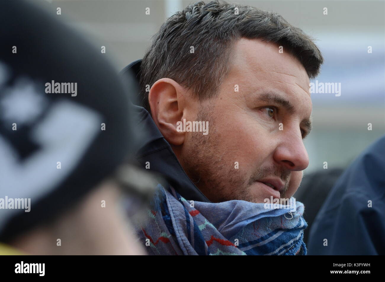 Olivier Besancenot unterstützt Streik der Briefträger in Lyon, Frankreich Stockfoto