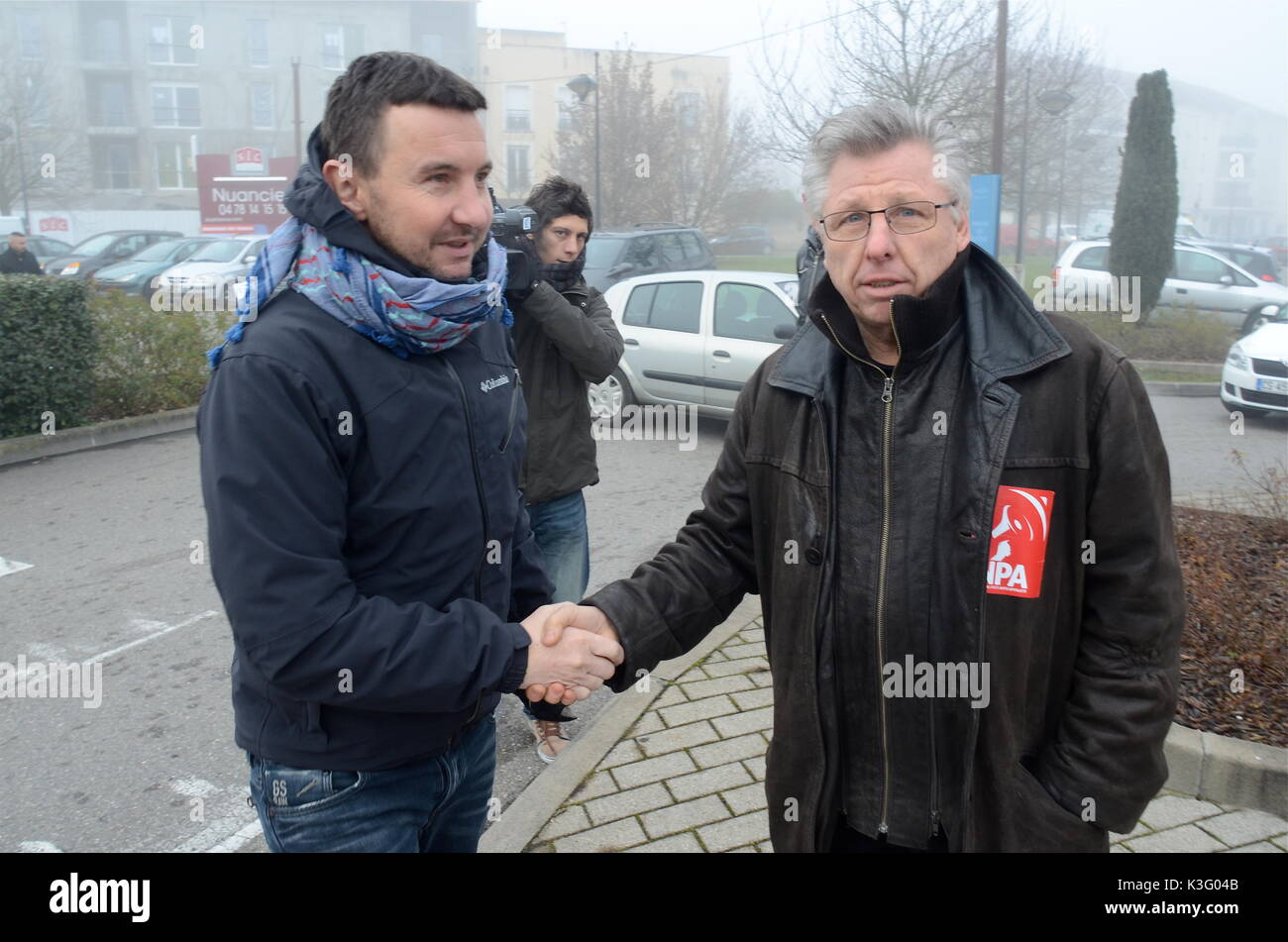 Olivier Besancenot unterstützt Streik der Briefträger in Lyon, Frankreich Stockfoto