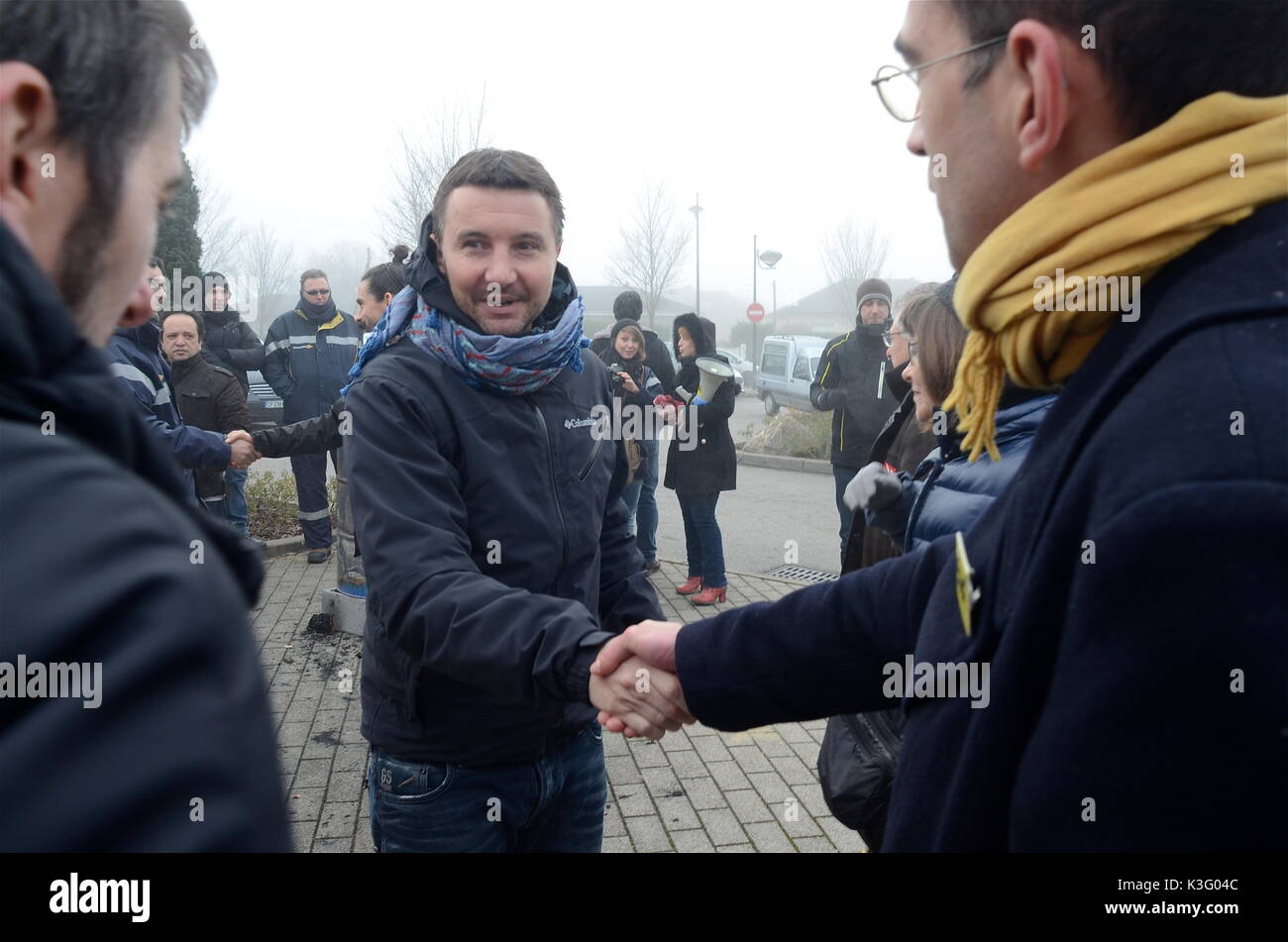 Olivier Besancenot unterstützt Streik der Briefträger in Lyon, Frankreich Stockfoto