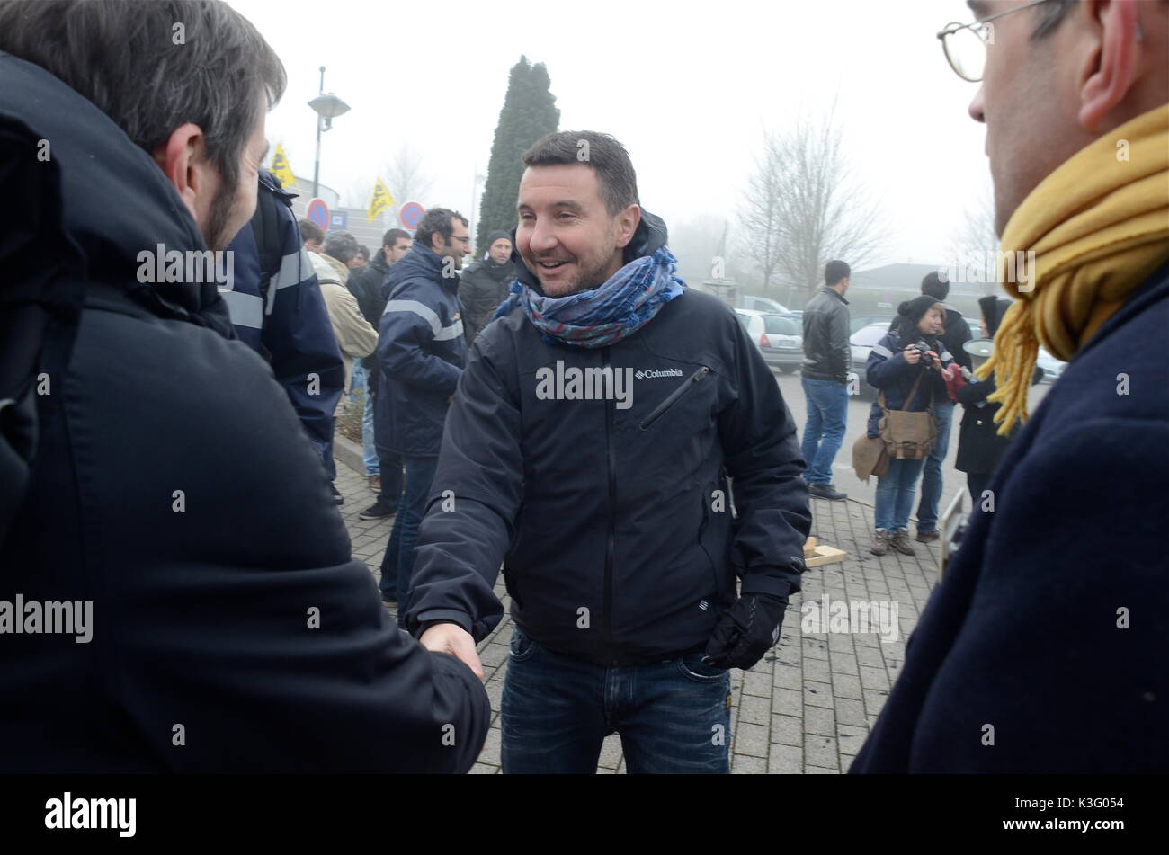 Olivier Besancenot unterstützt Streik der Briefträger in Lyon, Frankreich Stockfoto