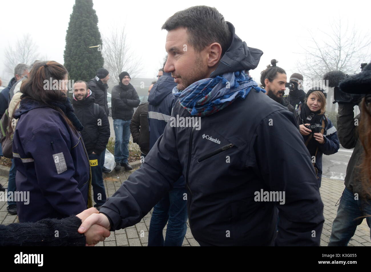 Olivier Besancenot unterstützt Streik der Briefträger in Lyon, Frankreich Stockfoto