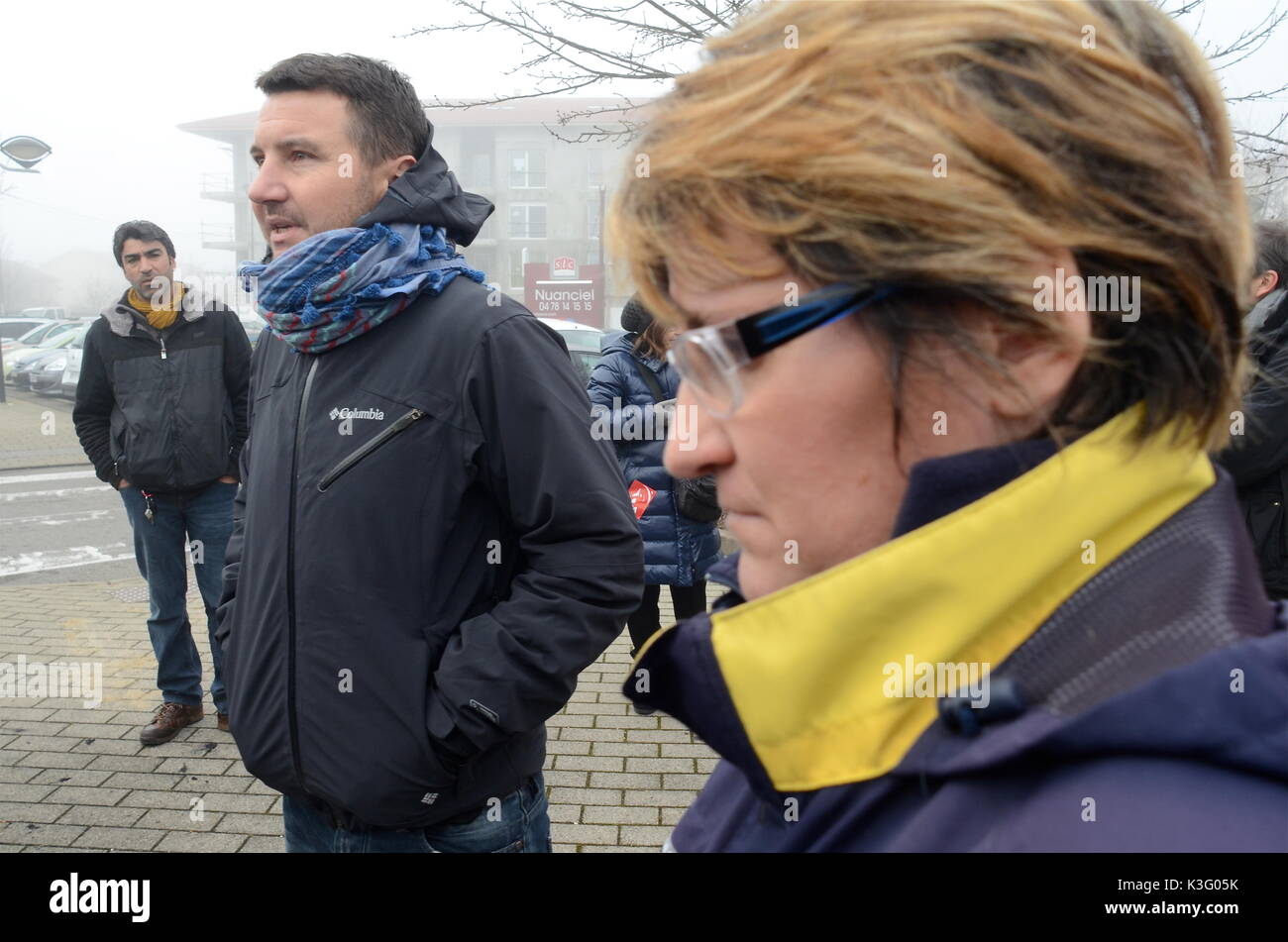 Olivier Besancenot unterstützt Streik der Briefträger in Lyon, Frankreich Stockfoto