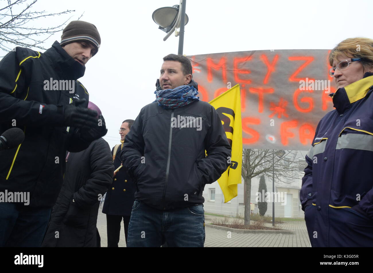 Olivier Besancenot unterstützt Streik der Briefträger in Lyon, Frankreich Stockfoto