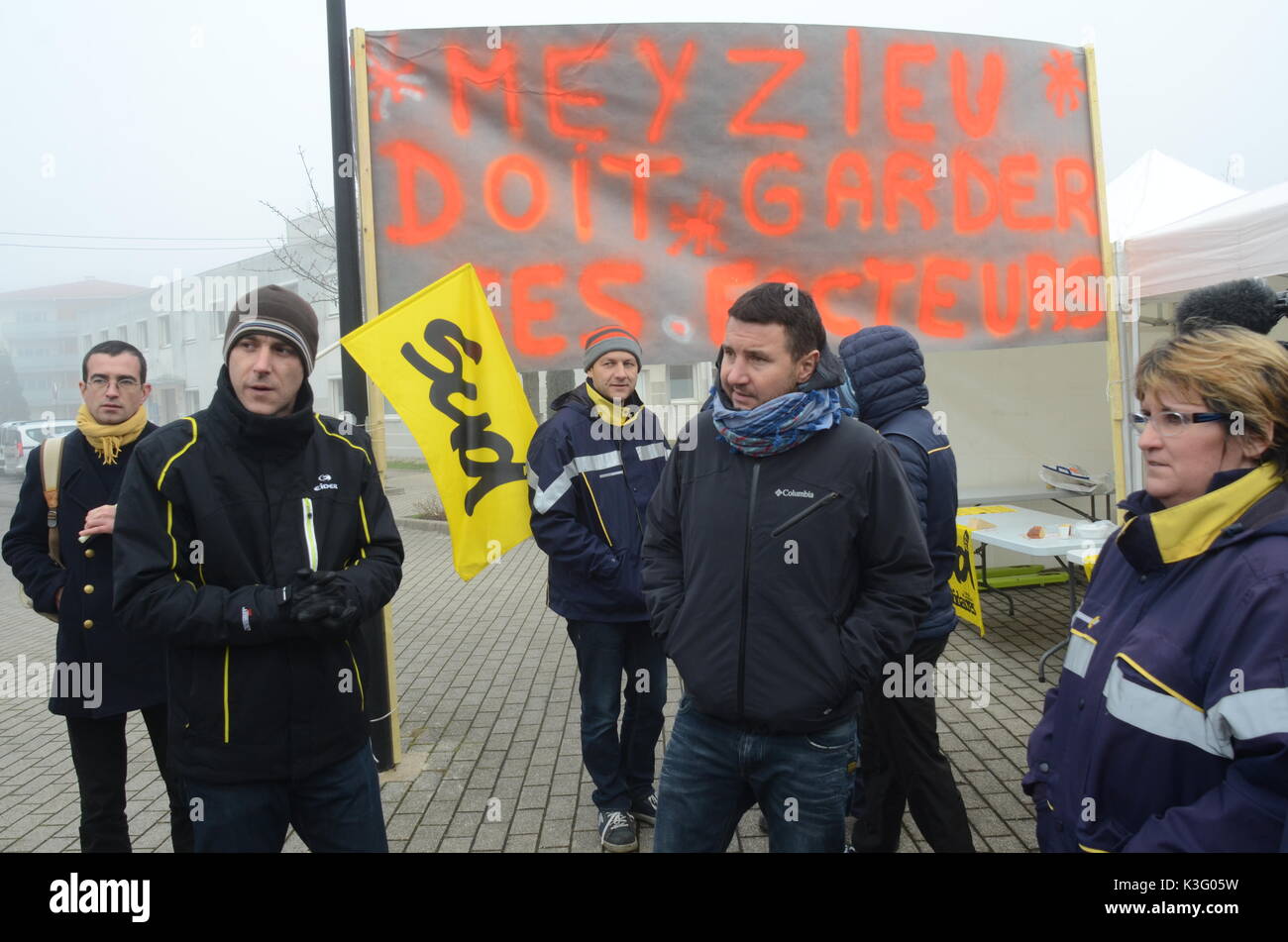 Olivier Besancenot unterstützt Streik der Briefträger in Lyon, Frankreich Stockfoto