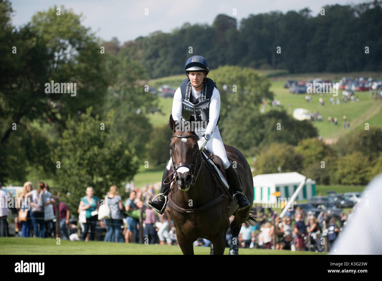 Stamford, Lincs, UK. 02 Sep, 2017. Hannah Burnett reiten Unter suspection bei landrover Burghley Horse Trials cross country Event auf 02/09/2017 Steve Brownley/Alamy news Live Credit: Steve Brownley/Alamy leben Nachrichten Stockfoto