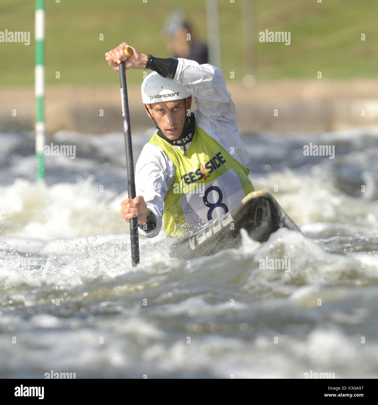 Konkurrent im C1 Männer Klasse in der Prem Abteilung Kanu Slalom Event bei Holme Pierrepont in Nottingham. Credit: Peter Hutmacher/Alamy leben Nachrichten Stockfoto