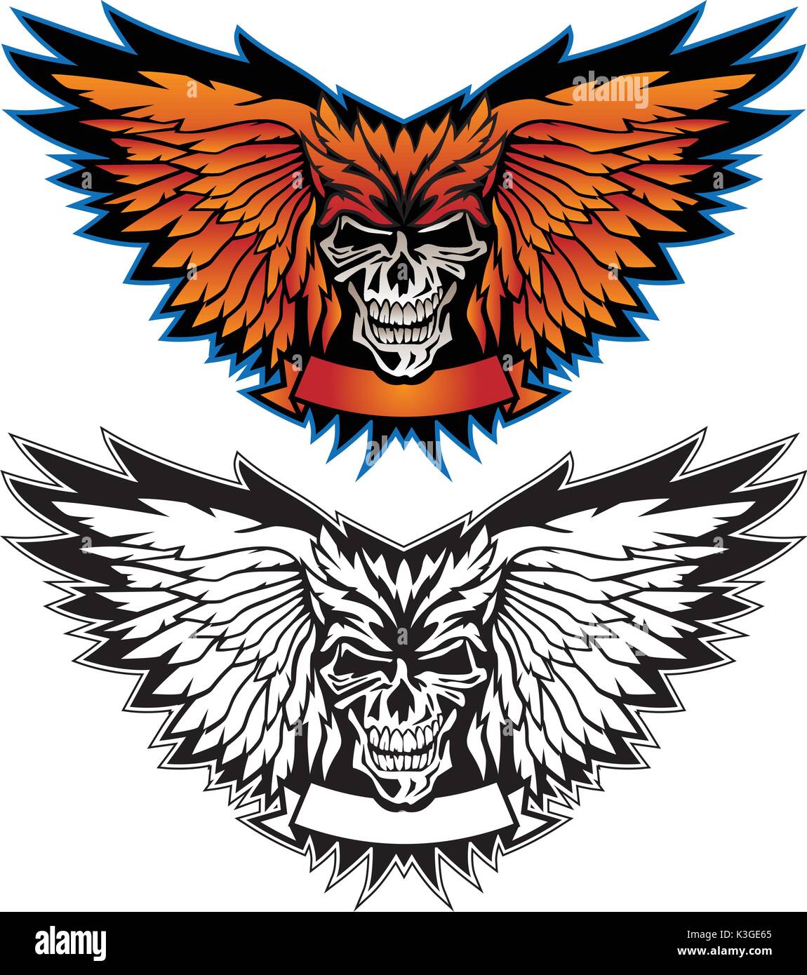 Skull Logo grafische Darstellung sowohl in Farbe und Schwarz-Weiß Stock Vektor