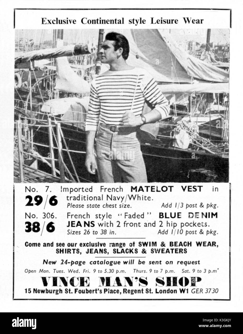 Früh in seiner Karriere Film star SEAN CONNERY modelliert Kleidung im Magazin Anzeigen und Katalogen. Diese Werbung von 1957 Stockfoto