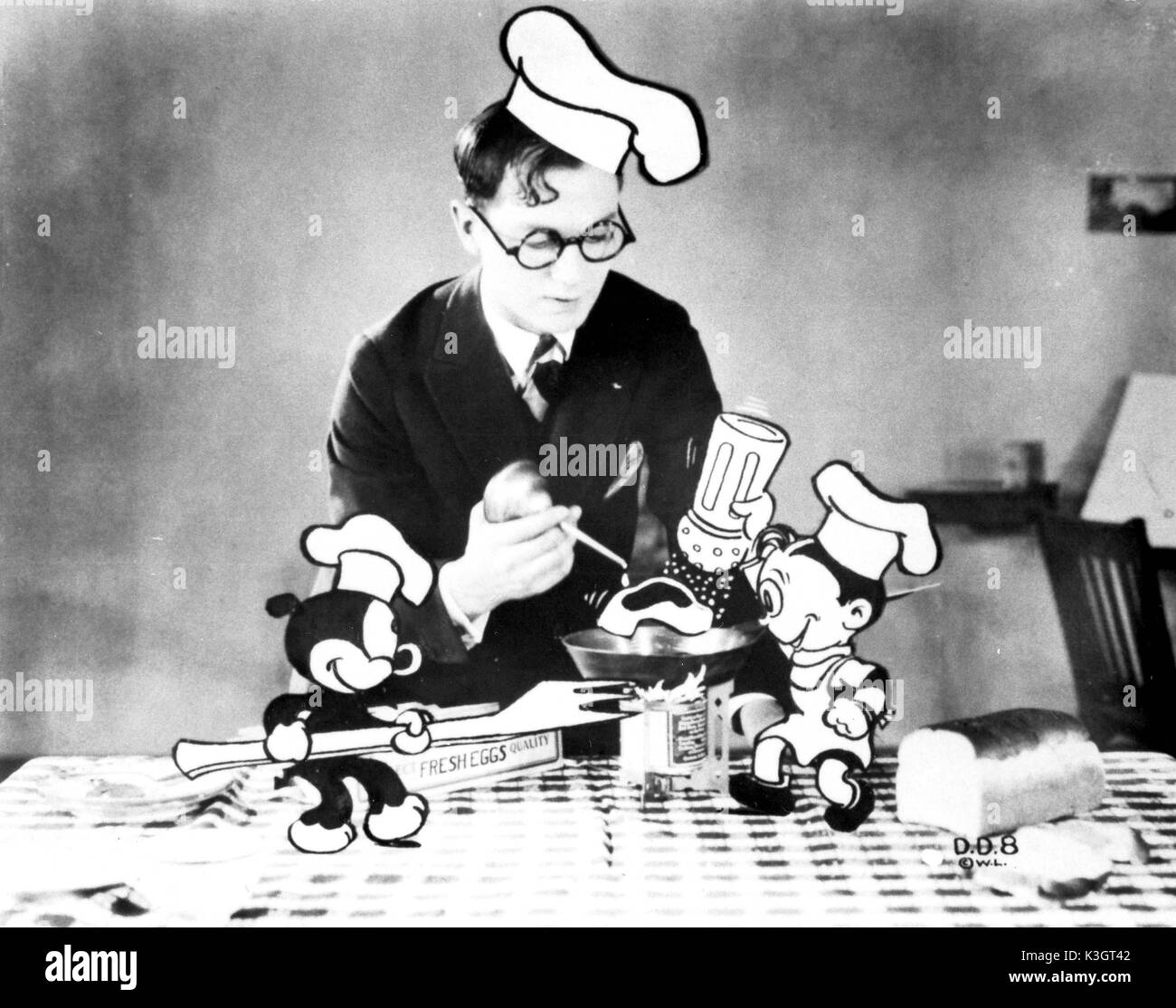 Animator Walter Lantz mit seinen Kreationen DINKY DOODLE und seinem Hund WEAKHEART IM MAGIC CARPET Stockfoto