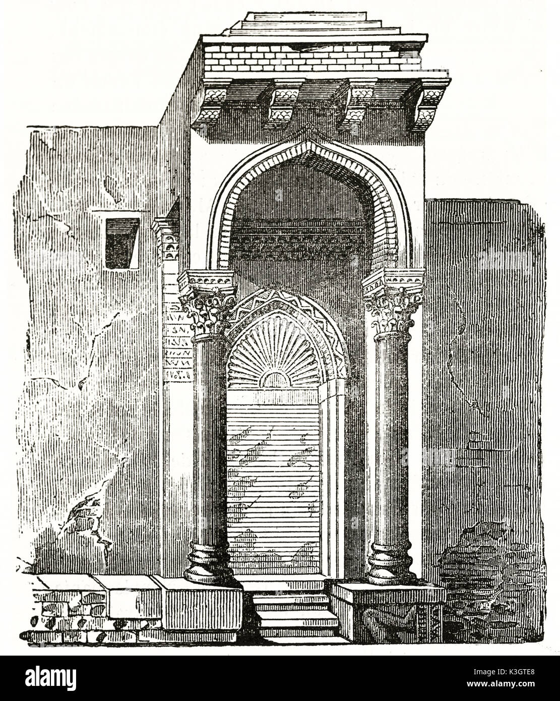 Alte Ansicht von einem arabischen Tor in Alexandria, Ägypten. Von Andrew, Beste und Leloir, auf Magasin Pittoresque, Paris, 1838 veröffentlicht erstellt Stockfoto
