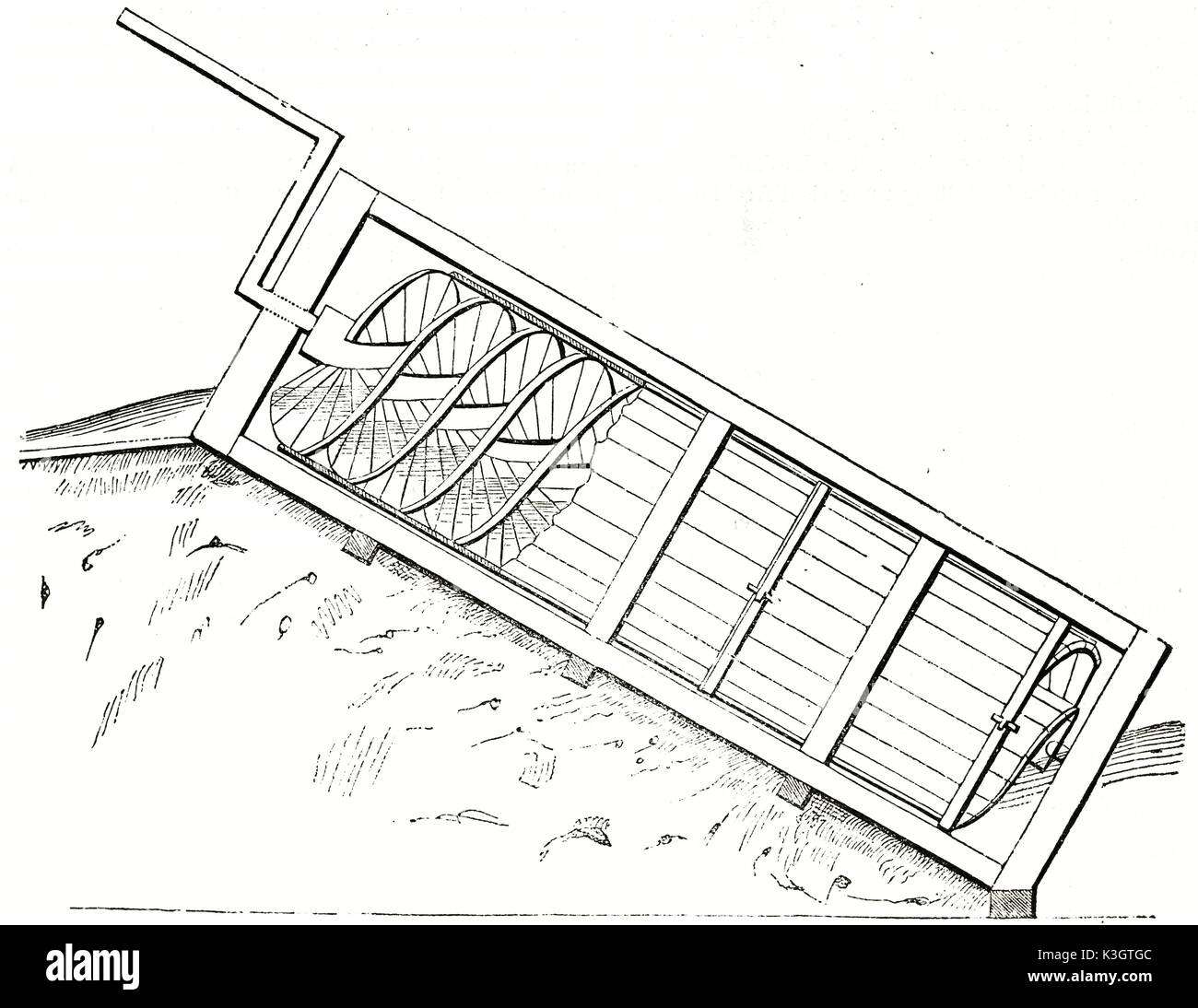 Alte Abbildung: Archimedes Screw. Von unbekannter Autor, auf Magasin Pittoresque, Paris, 1838 veröffentlicht. Stockfoto