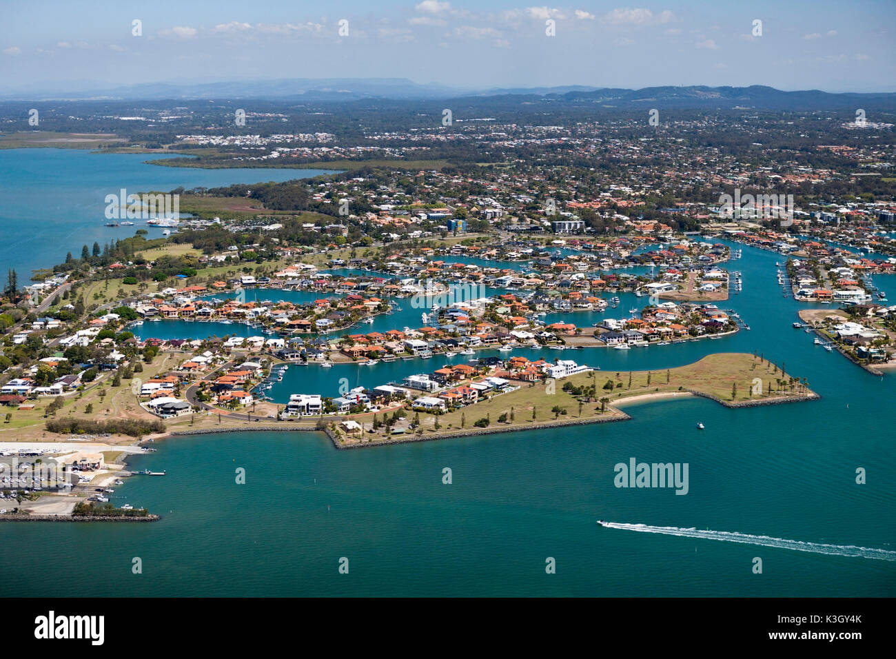 Luftaufnahme des Raby Bay, Cleveland, Brisbane, Australien Stockfoto
