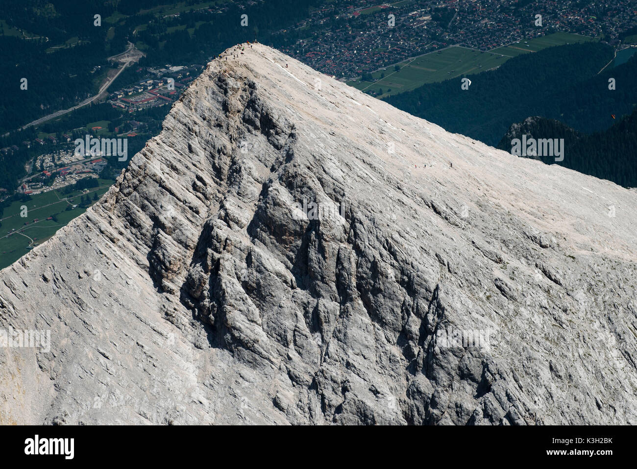 Alpspitze, Garmisch-Partenkirchen, Gipfel, Südwand, Luftbild, Deutschland, Bayern, Oberbayern, Bayerische Alpen, Zugspitze, Werdenfelser Land Region Stockfoto