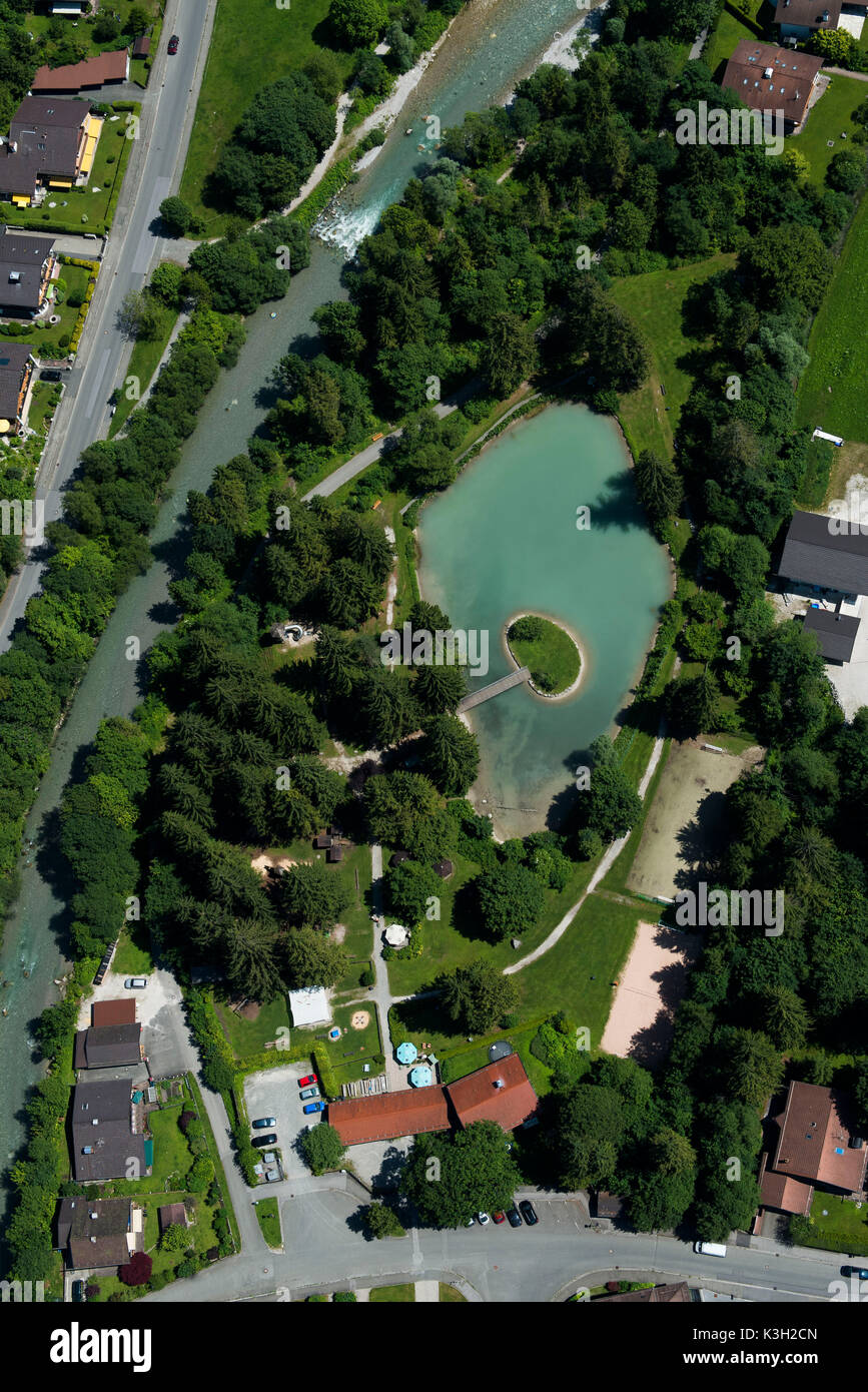 Loisachbad, Garmisch-Partenkirchen, Luftbild, Deutschland, Bayern, Oberbayern, Werdenfelser Land Stockfoto