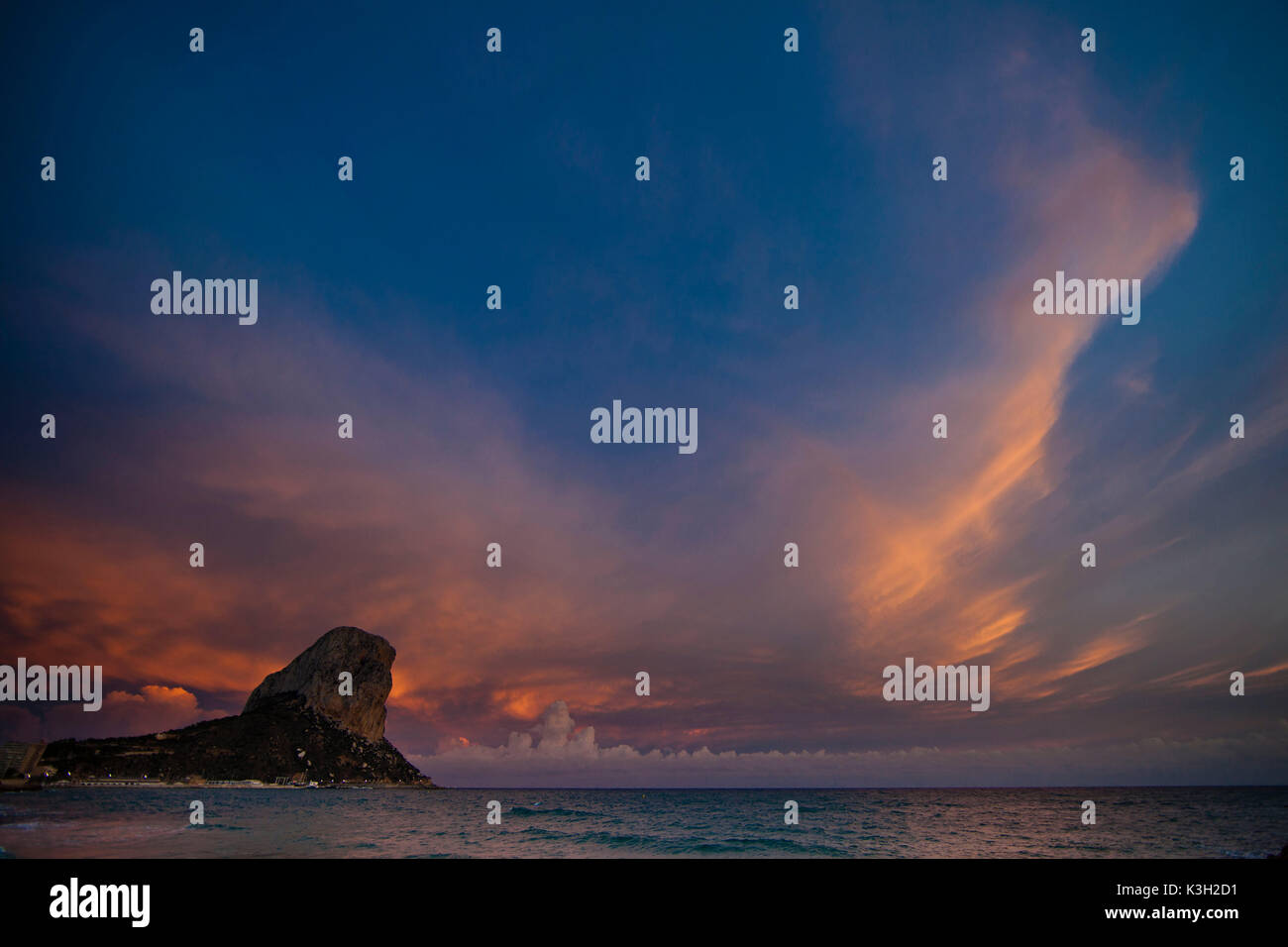 Abendstimmung am Penon de Ifac in der Nähe Moraira, Costa Blanca, Provinz Alicante, Valencia, Spanien Stockfoto
